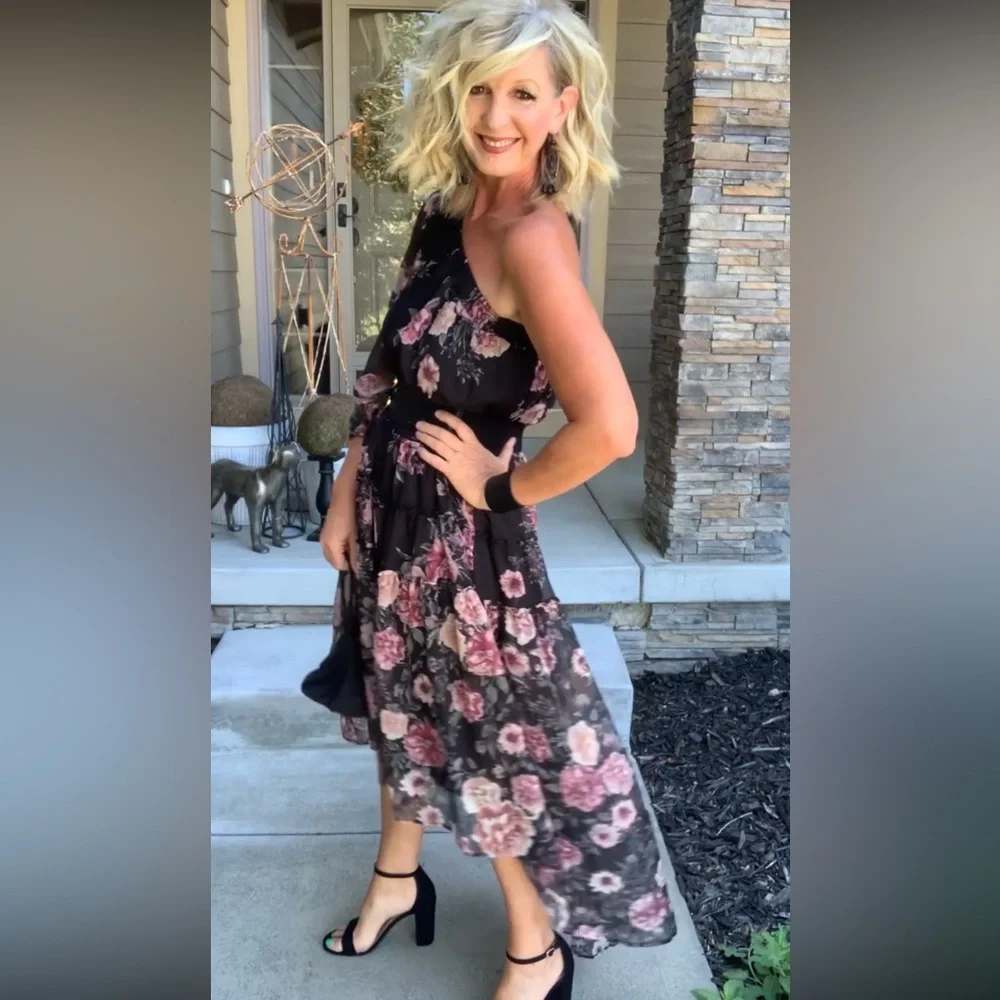 One Shoulder High Low Floral Dress - Picture 5 of 15